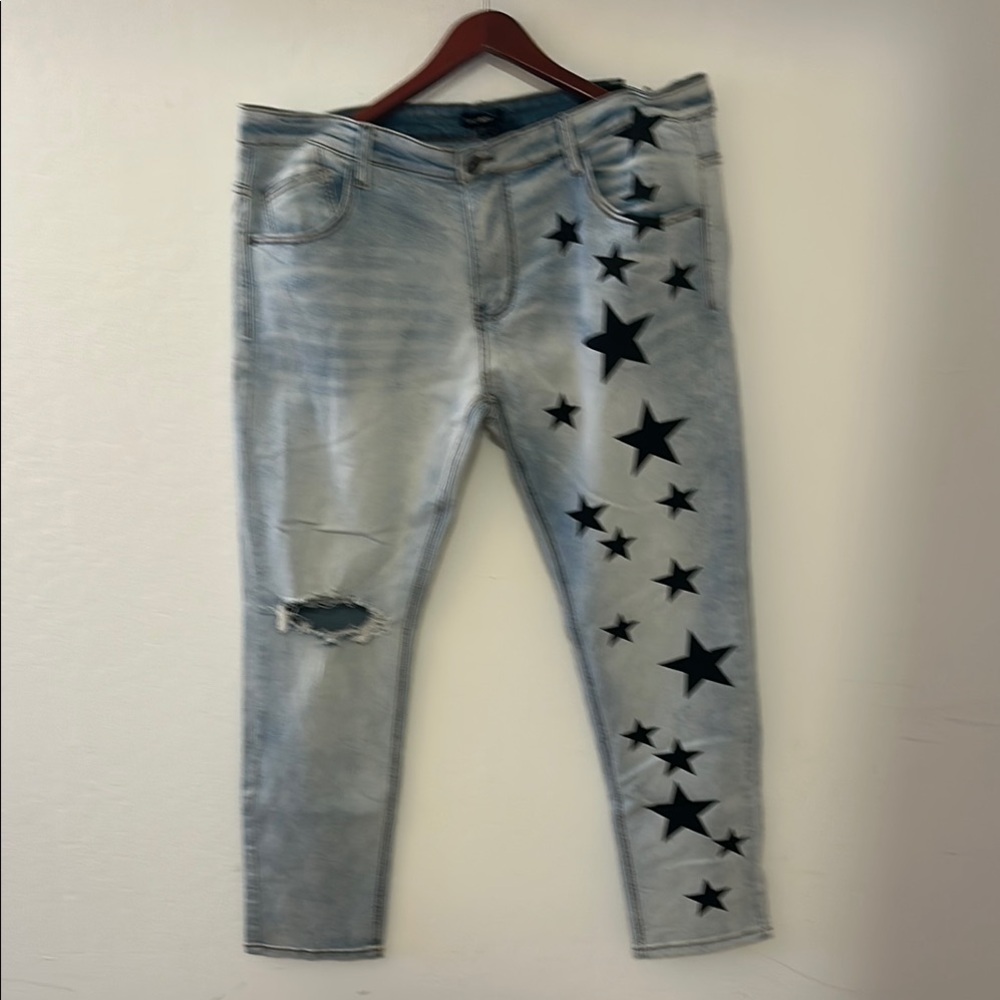 Light Blue Jeans with Black Star Design